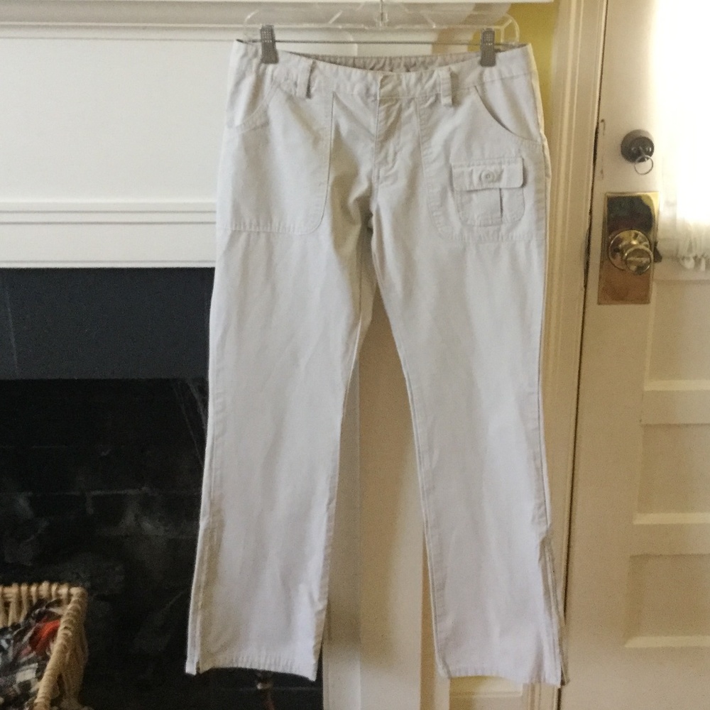 Vintage Old Navy Y2K Surplus Flare Pants Zipper Leg Stone Beige Light Khaki Sz 6